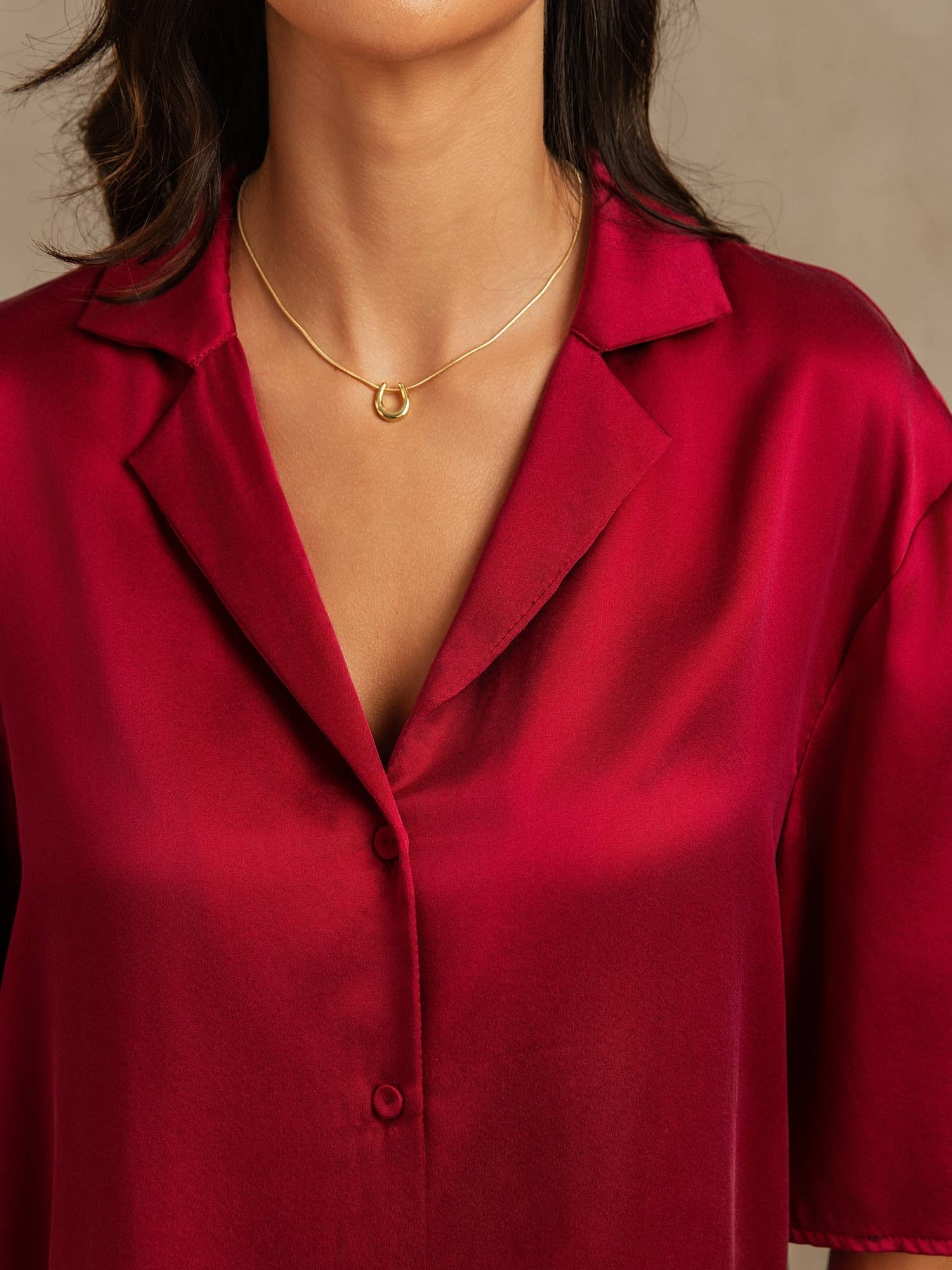 [خمر] SilkSilky-SA 19Momme الحرير الخالص Notch Collar طقم بيجامة نسائي 004,