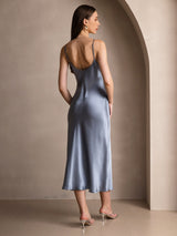 [أزرق رمادي] SilkSilky-SA Sleeveless V Neck فساتين نسائية 002