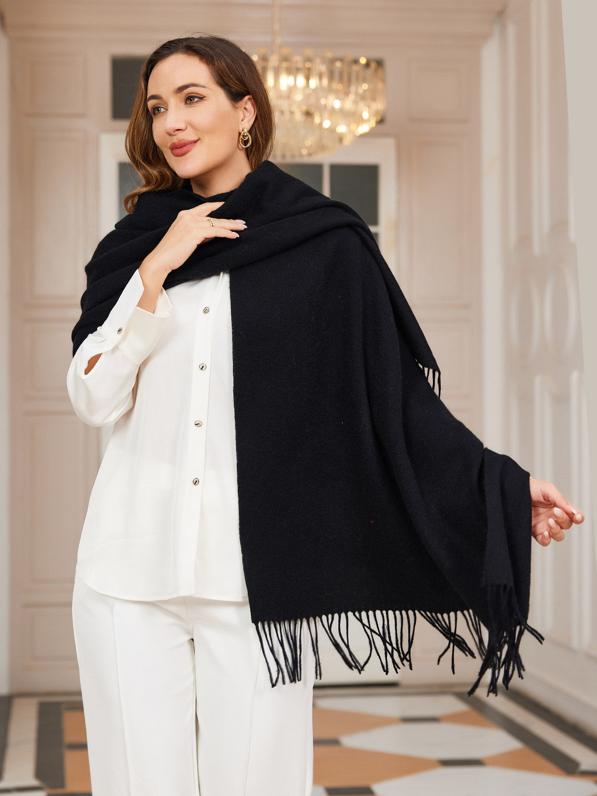 [أسود] SilkSilky-SA صوف Scarf 004