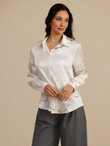 [أبيض] SilkSilky-SA Long Sleeve Lapel Collar بلايز نسائية 004