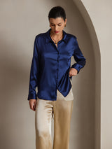 [أزرق غامق] SilkSilky-SA Long Sleeve Lapel Collar بلايز نسائية 003
