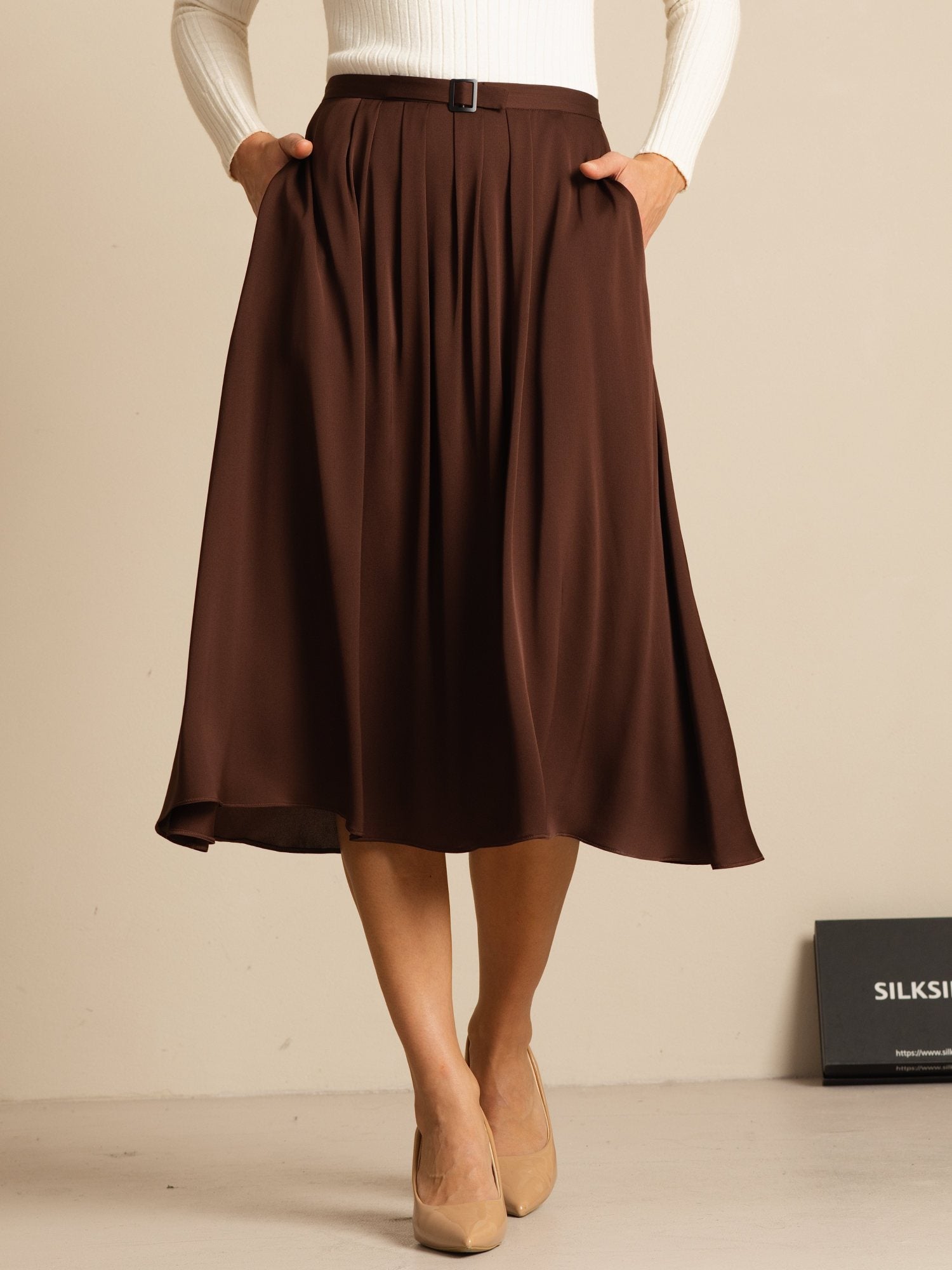 [شوكولاتة داكنة] SilkSilky-SA 19Momme الحرير Skirt 001