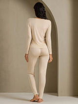 [اللون البيج] SilkSilky-SA Long Sleeve V Neck ملابس داخلية طويلة نسائية 002
