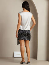 [فضة] SilkSilky-SA Cap Sleeve Cowl Neck تي شيرت نسائية 002