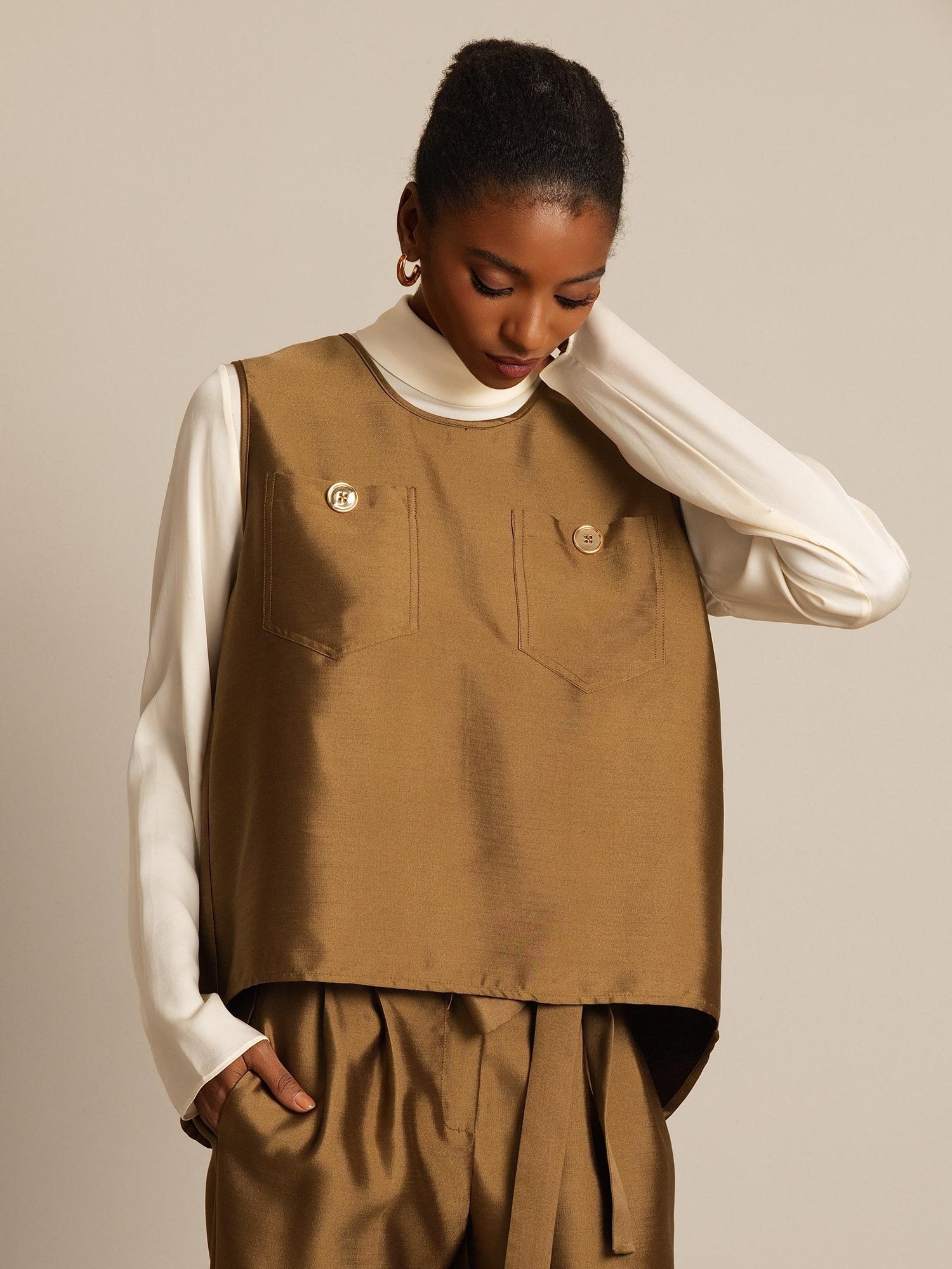 [برونزي] SilkSilky-SA 32Momme الحرير Womens Vest 006,