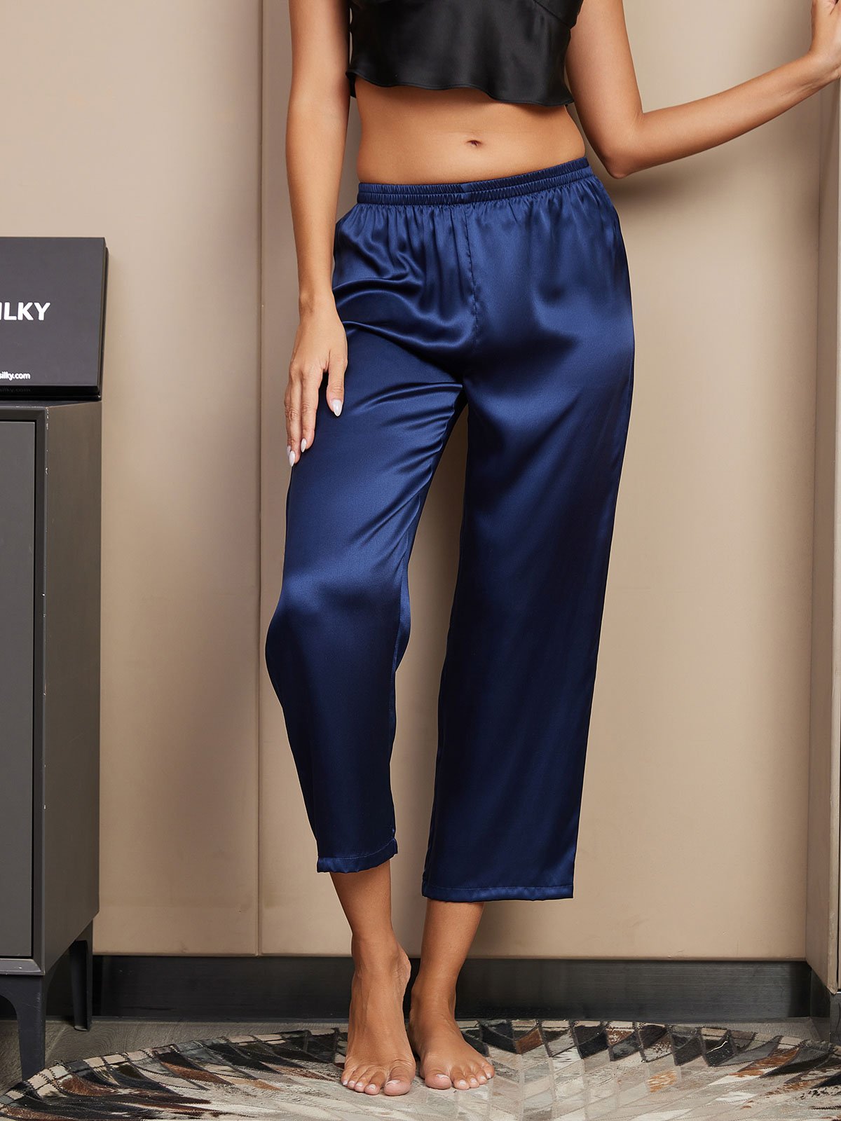 [أزرق غامق] SilkSilky-SA الحرير الخالص Womens Sleep Bottoms 004