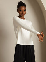 [أبيض] SilkSilky-SA Long Sleeve Crew Neck تي شيرت نسائية 007