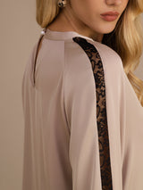 [تان (بني فاتح)] SilkSilky-SA Long Sleeve Keyhole Neck بلوزات نسائية 005