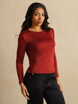 [طوب محروق] SilkSilky-SA Long Sleeve Crew Neck تي شيرت نسائية 007