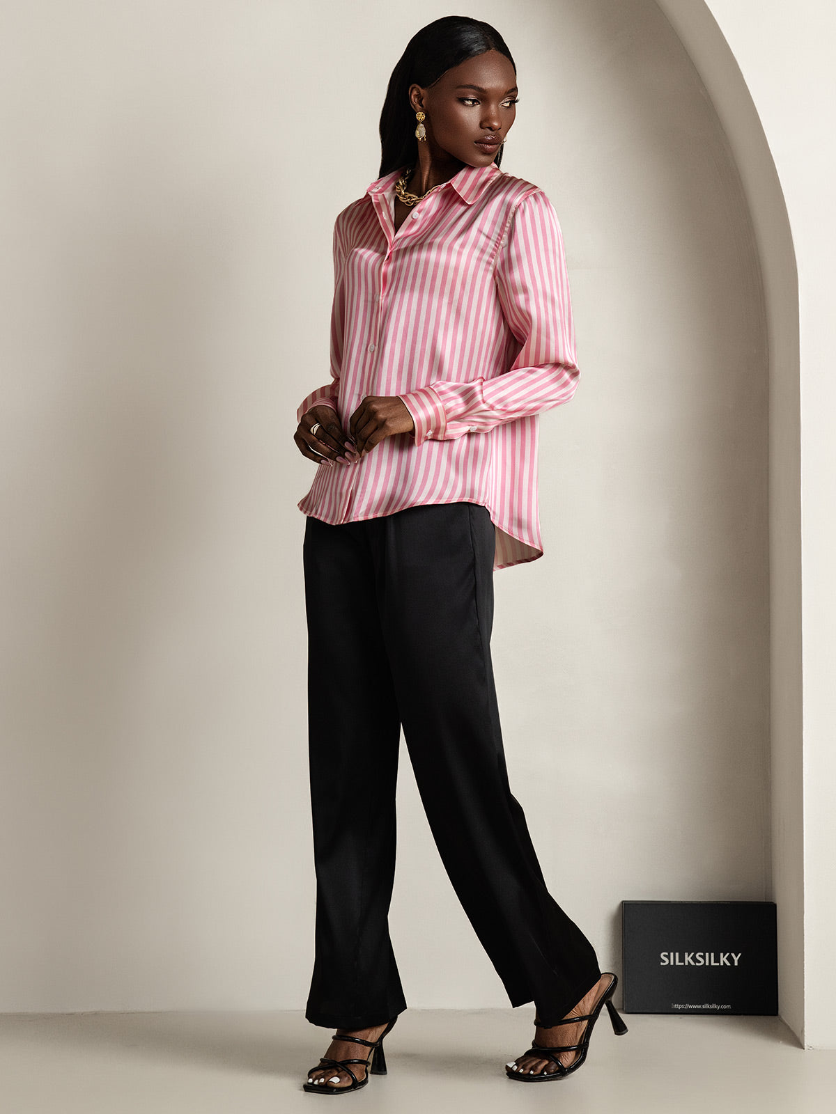 [لون القرنفل] SilkSilky-SA الحرير Lapel Collar بلايز نسائية 007
