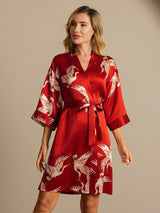 [احمر غامق] SilkSilky-SA 3/4 Sleeve رداء حمام نسائي 007