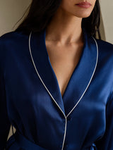 [أزرق غامق] SilkSilky-SA Long Sleeve Shawl Collar طقم بيجامة نسائي 003