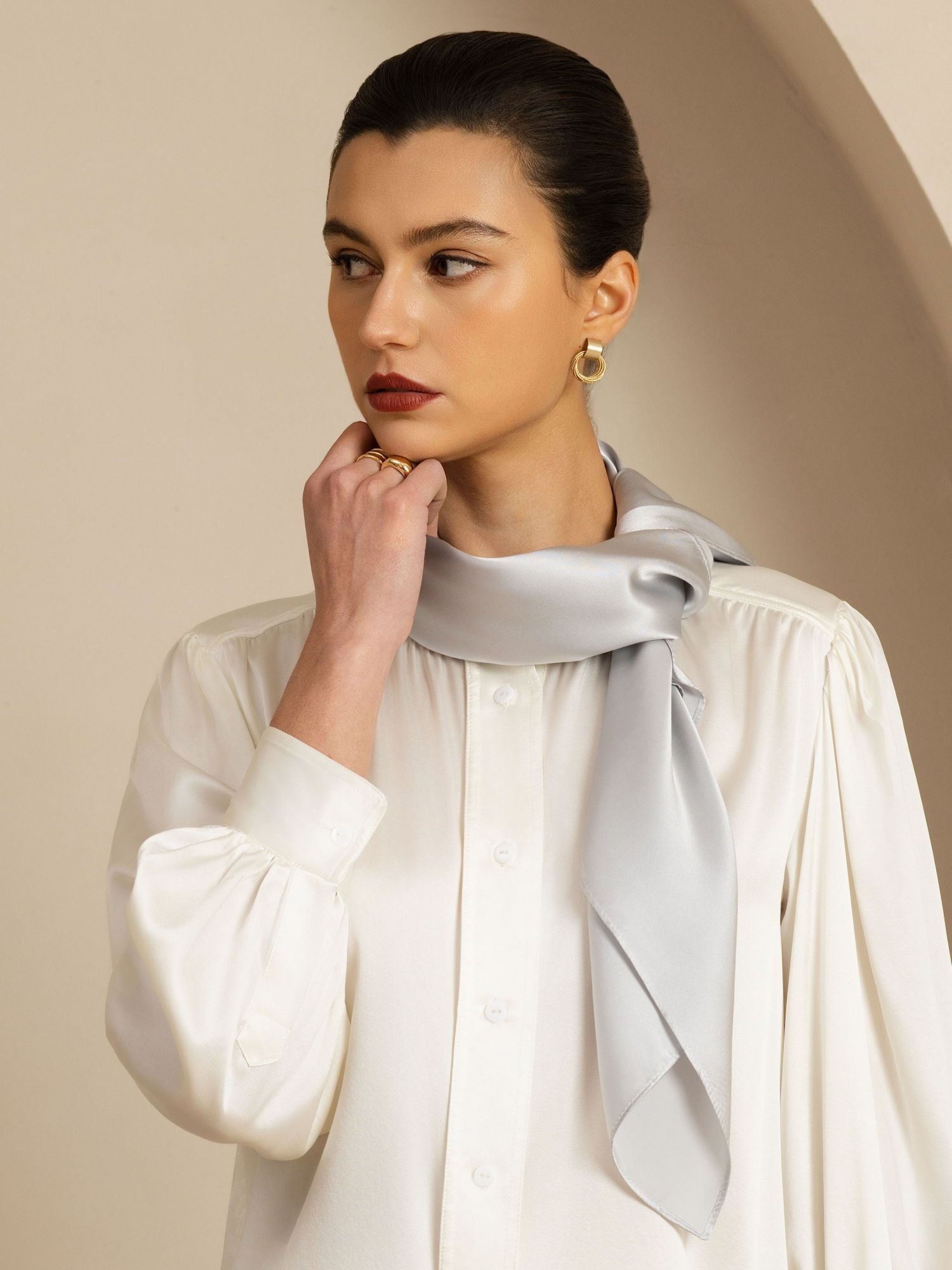 [رماديفاتح] SilkSilky-SA Pure Silk Scarf 001