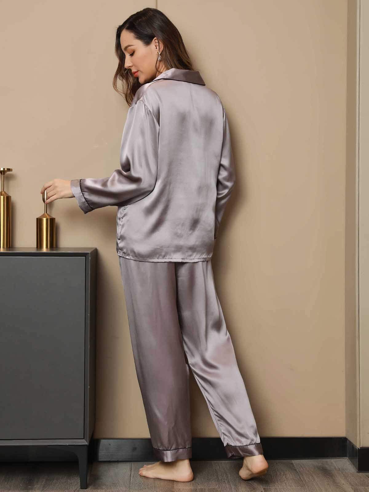 [رمادي] SilkSilky-SA الحرير الخالص Womens Pajamas 002