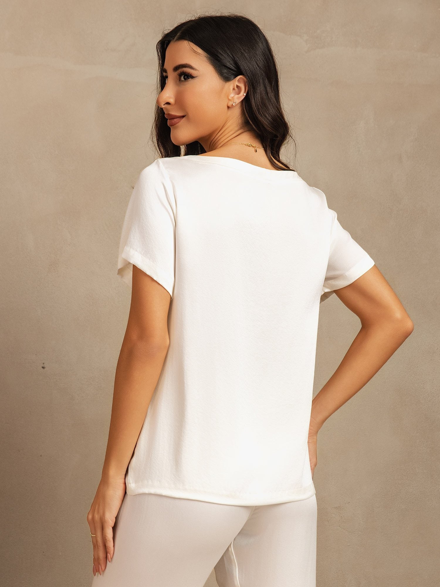 [أبيض] SilkSilky-SA 19Momme الحرير Womens Pajamas 002