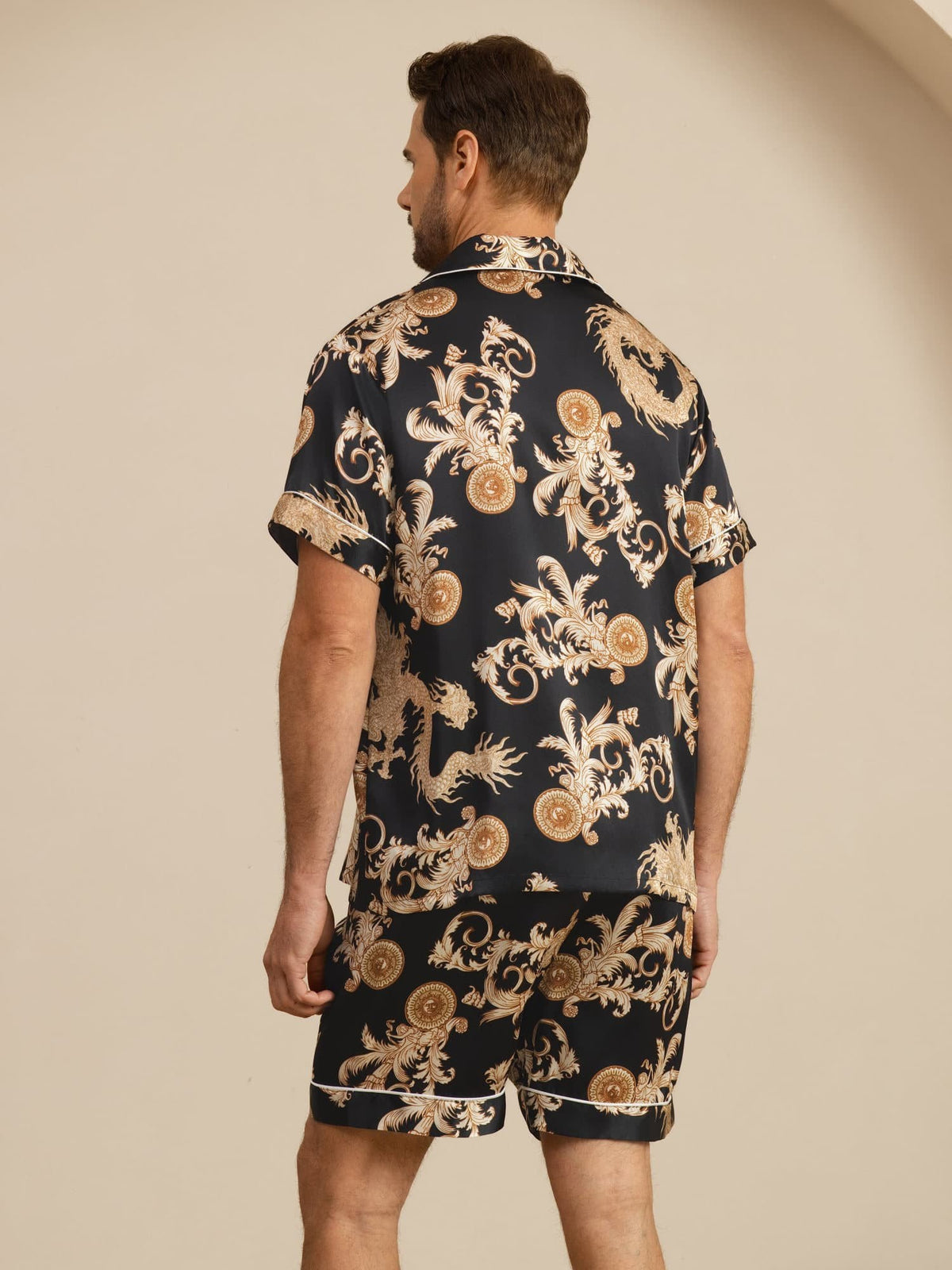 [التنين الأسود] SilkSilky-SA Short Sleeve Lapel Collar بيجامة رجالية 002