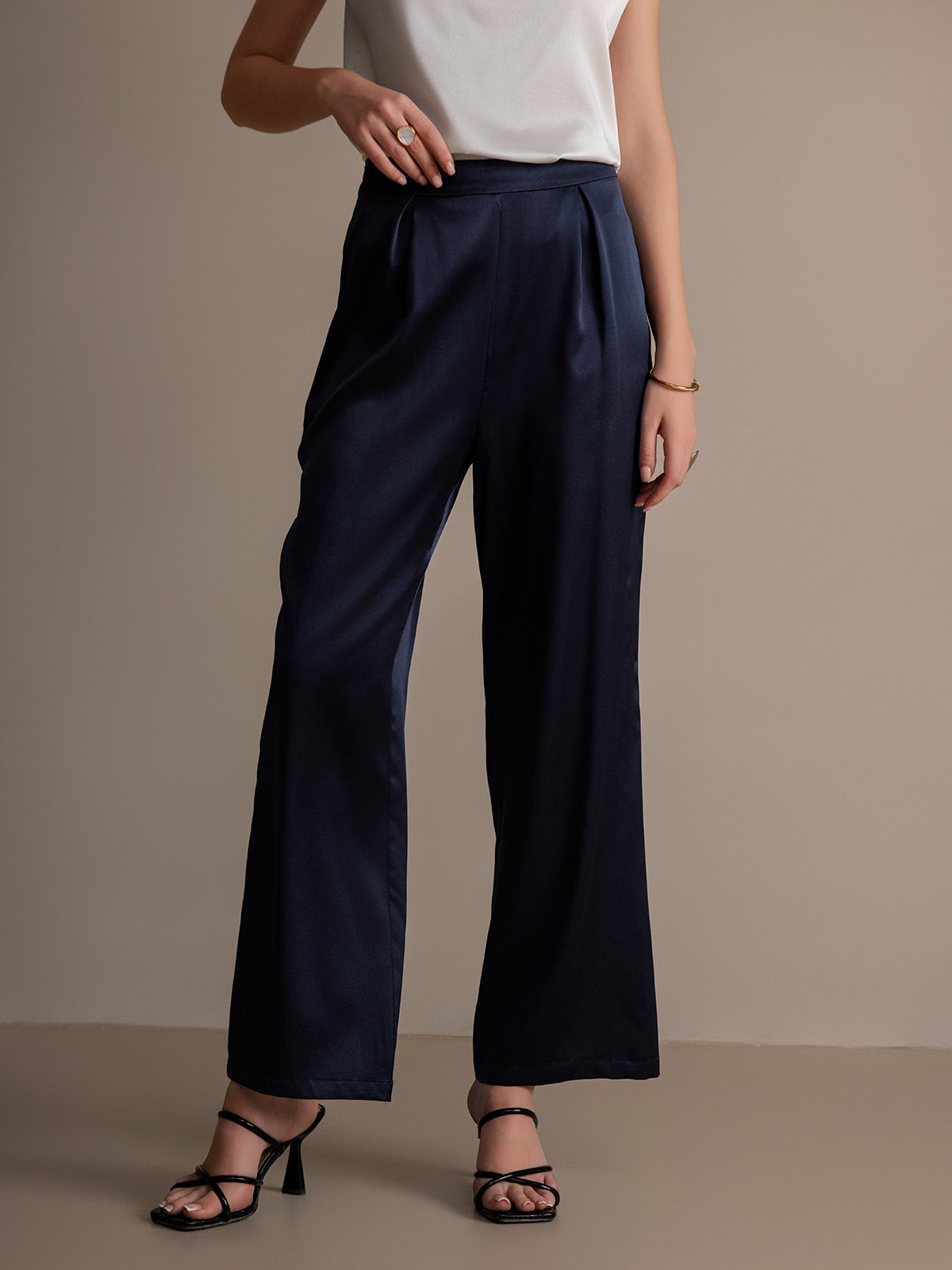 SilkSilky SA 19Momme الحرير Womens Pants أزرقغامق 001