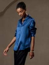 [المياه الخضراء] SilkSilky-SA Long Sleeve Lapel Collar بلايز نسائية 006