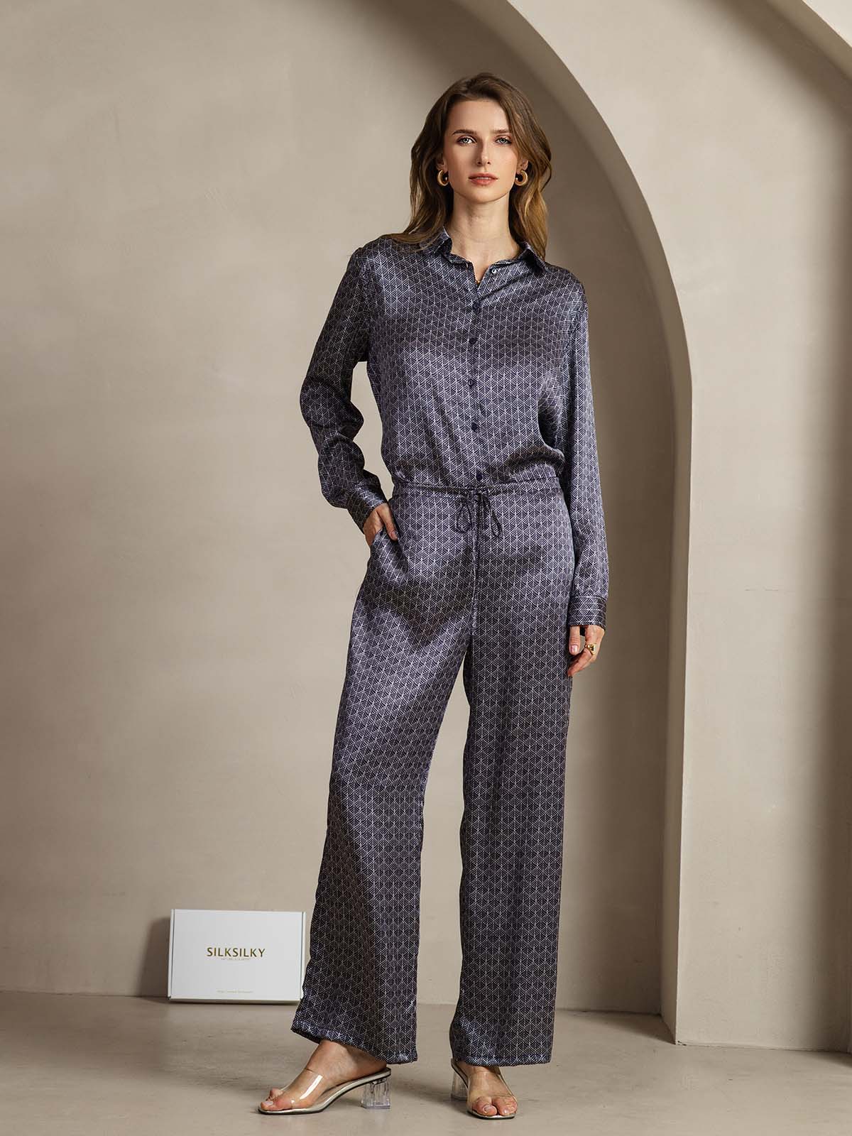 [جنكو كحلي] SilkSilky-SA 19Momme الحرير Womens Pants 004