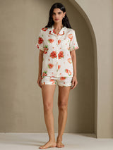 [فراولة بيضاء] SilkSilky-SA Short Sleeve Notch Collar طقم بيجامة نسائي 006