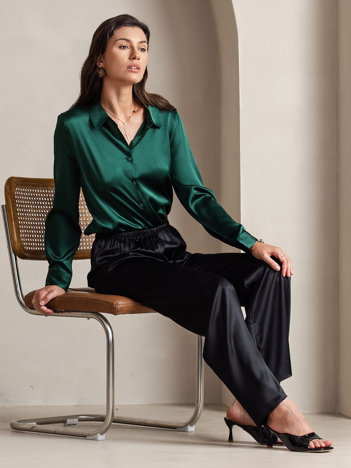 [أسود] SilkSilky-SA 19Momme الحرير Womens Pants 006