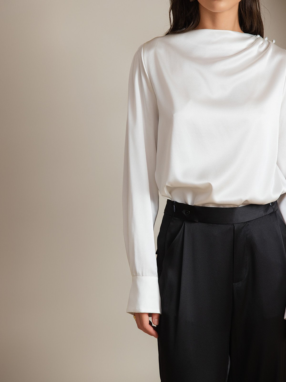 [أبيض] SilkSilky-SA 19Momme الحرير Womens Shirt 004