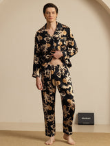 [التنين الأسود] SilkSilky-SA Long Sleeve Lapel Collar بيجامة رجالية 007
