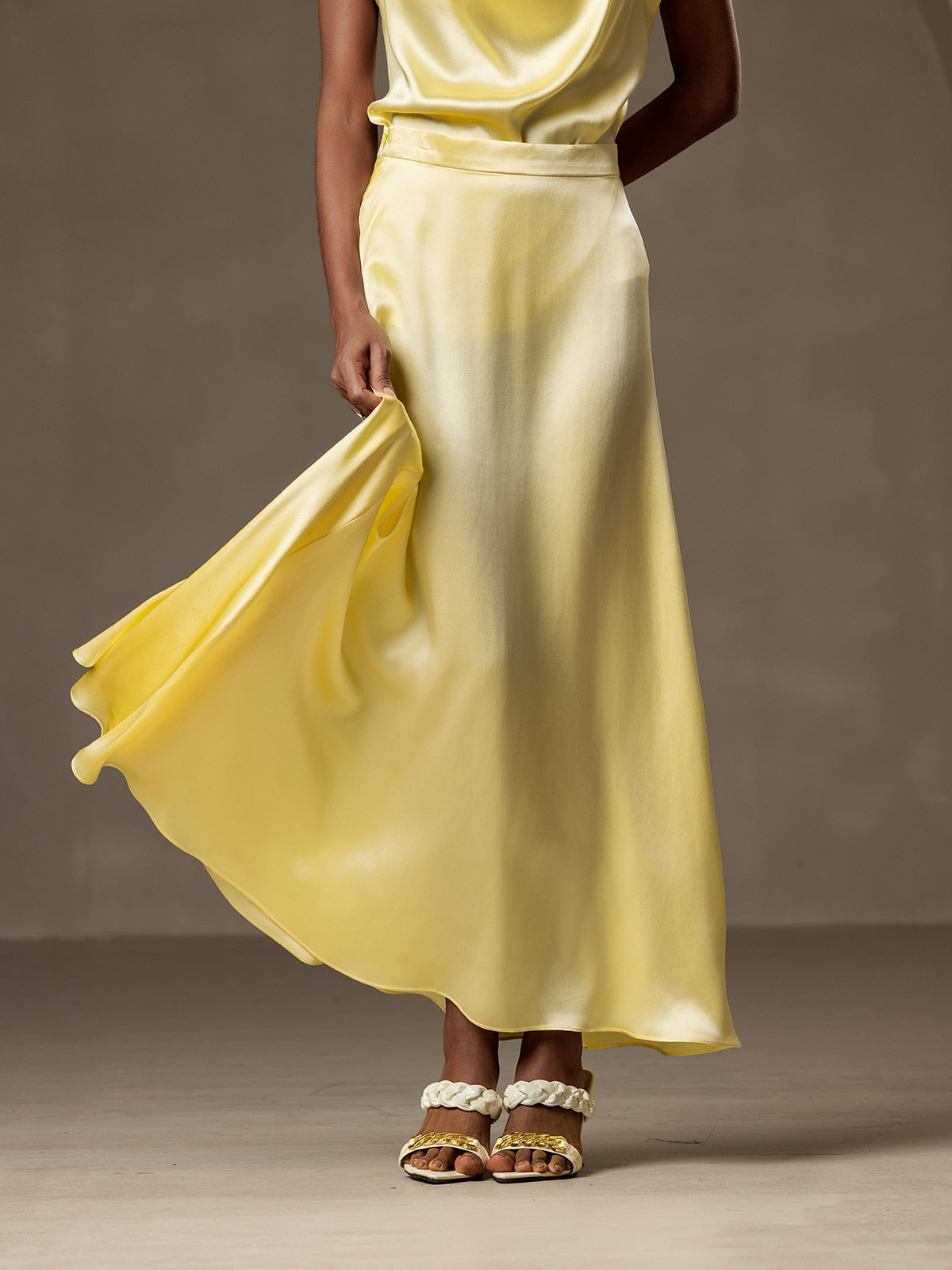 [أصفر فاتح] SilkSilky-SA 19Momme الحرير Skirt 001