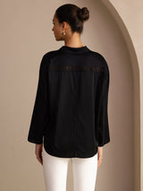 [أسود] SilkSilky-SA Long Sleeve Lapel Collar بلوزة 002