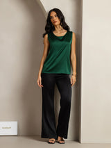 [أخضر غامق] SilkSilky-SA Sleeveless Round Neck كامي 009