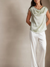 [اخضر فاتح] SilkSilky-SA Cap Sleeve Cowl Neck تي شيرت نسائية 004