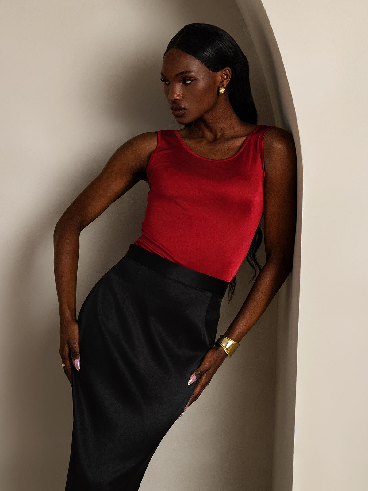 [خمر] SilkSilky-SA محبوك الحرير رقبة مستديرة تي شيرت نسائية 001,