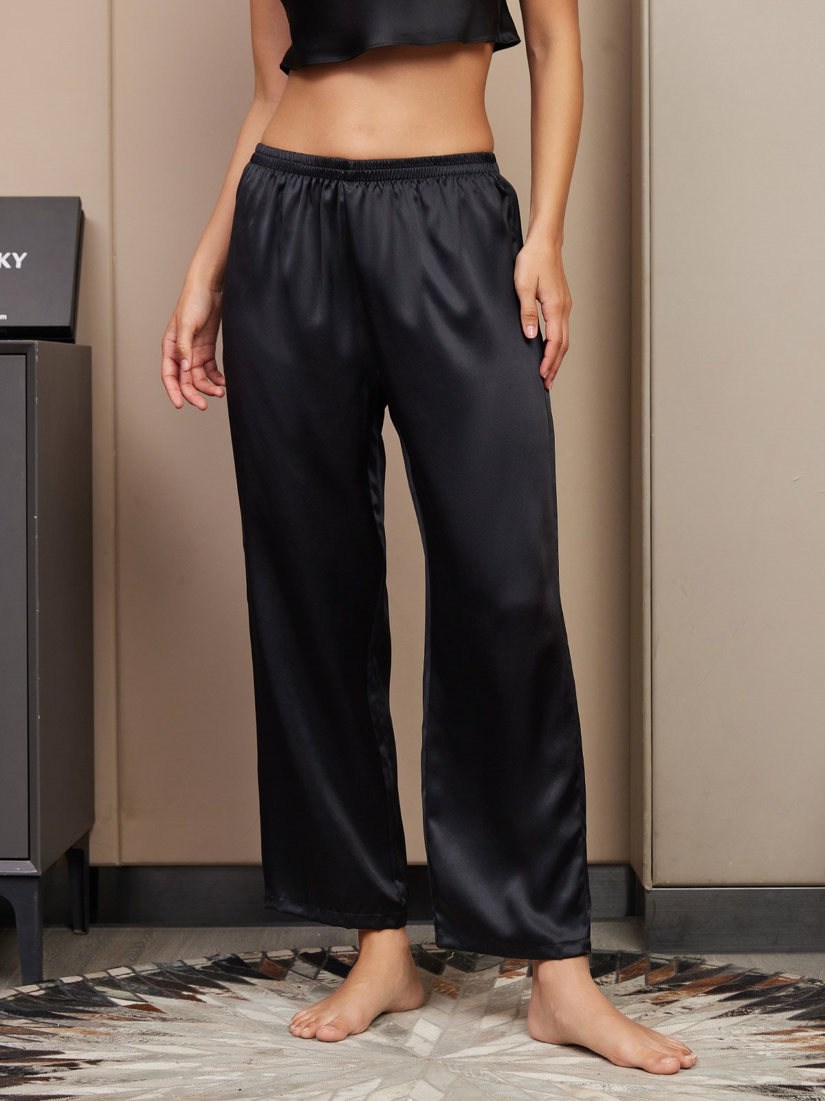 [أسود] SilkSilky-SA الحرير الخالص Womens Sleep Bottoms 001