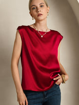[خمر] SilkSilky-SA Cap Sleeve Round Neck تي شيرت نسائية 003