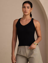 [أسود] SilkSilky-SA Sleeveless Deep V Neck كامي 003