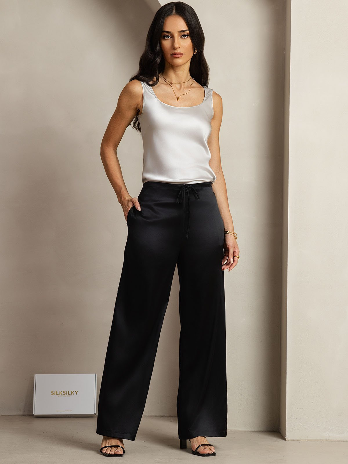 [أسود] SilkSilky-SA 19Momme الحرير Womens Pants 006