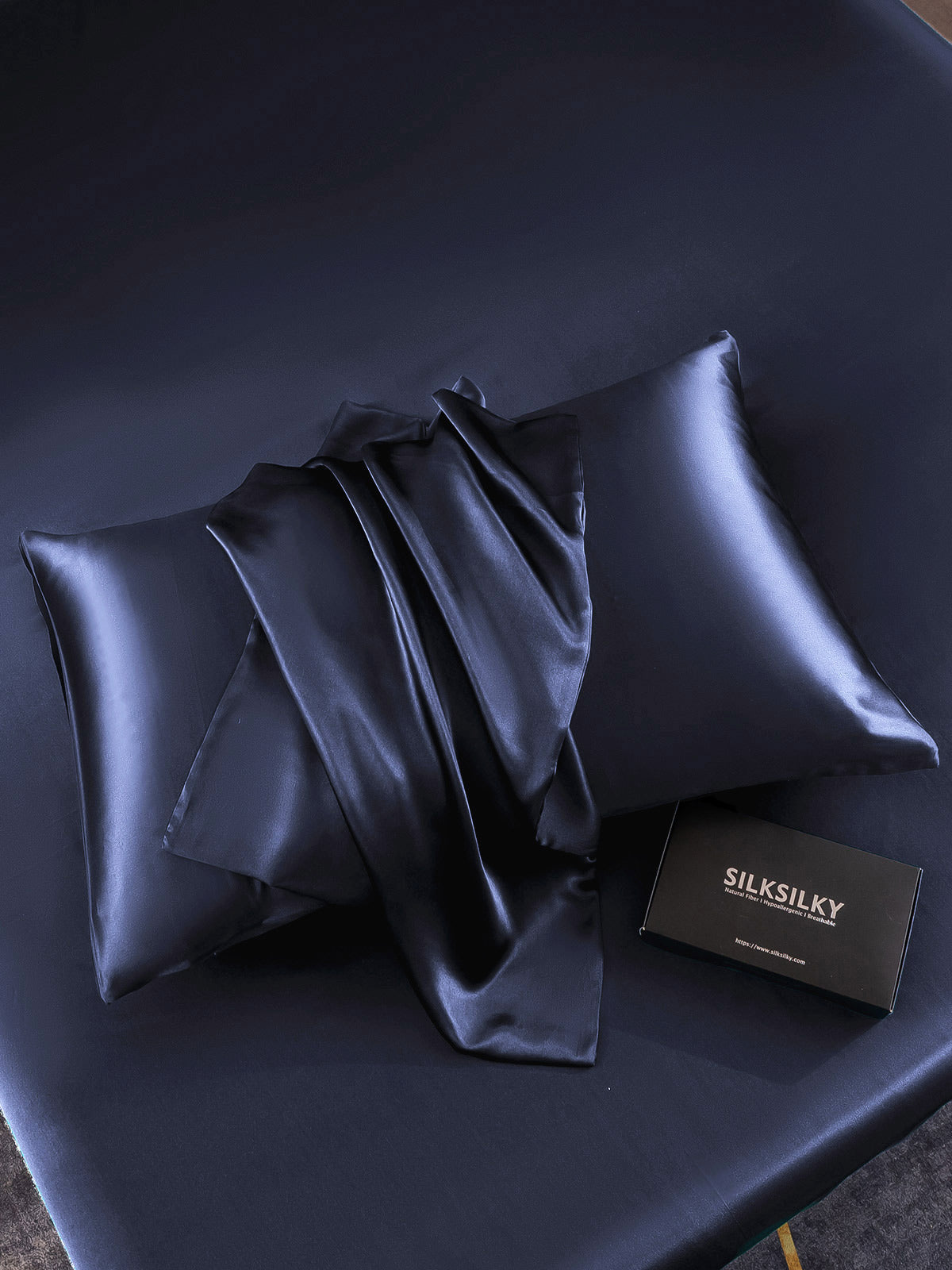 SilkSilky-SA 30Momme الحرير الخالص Pillowcase أزرقغامق 004