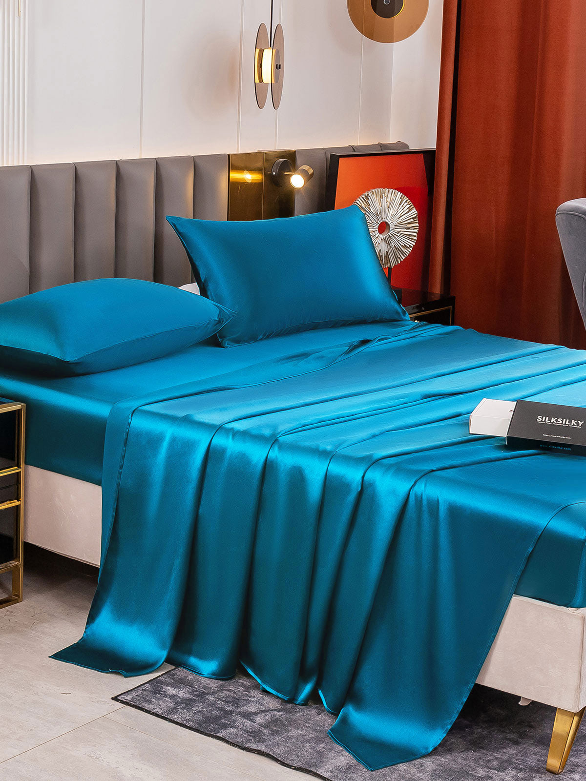 SilkSilky SA 19Momme الحرير الخالص Bedding Set المياهالخضراء 005