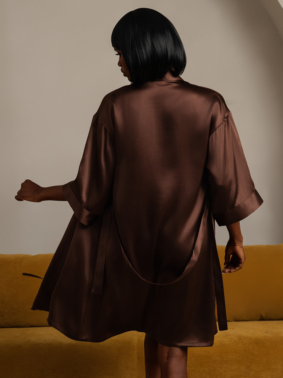 [قهوة] SilkSilky-SA الحرير الخالص Womens Robe 002