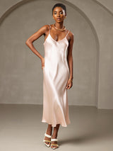 [لون القرنفل] SilkSilky-SA Sleeveless V Neck فساتين نسائية 003