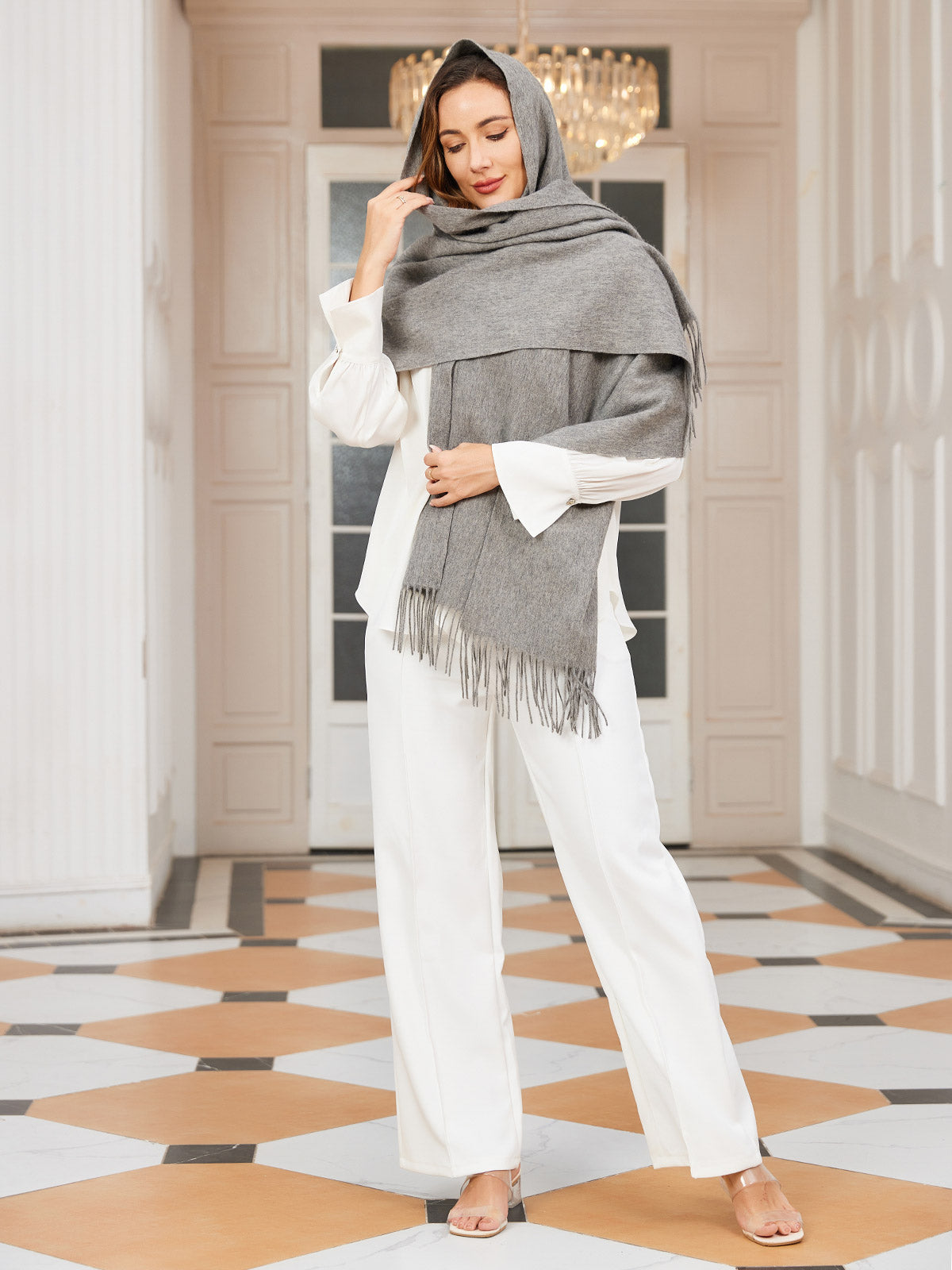 [رمادي] SilkSilky-SA صوف Scarf 003