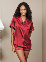 [خمر] SilkSilky-SA Short Sleeve Lapel Collar طقم بيجامة نسائي 001