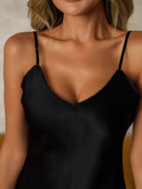 [أسود] SilkSilky-SA Sleeveless V Neck باس النوم 004