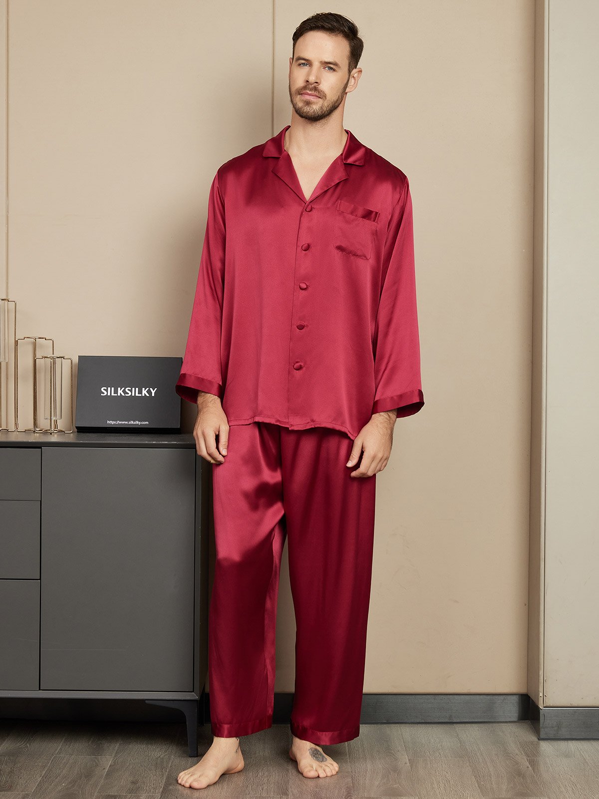 [خمر] SilkSilky-SA الحرير الخالص Mens Pajamas 001