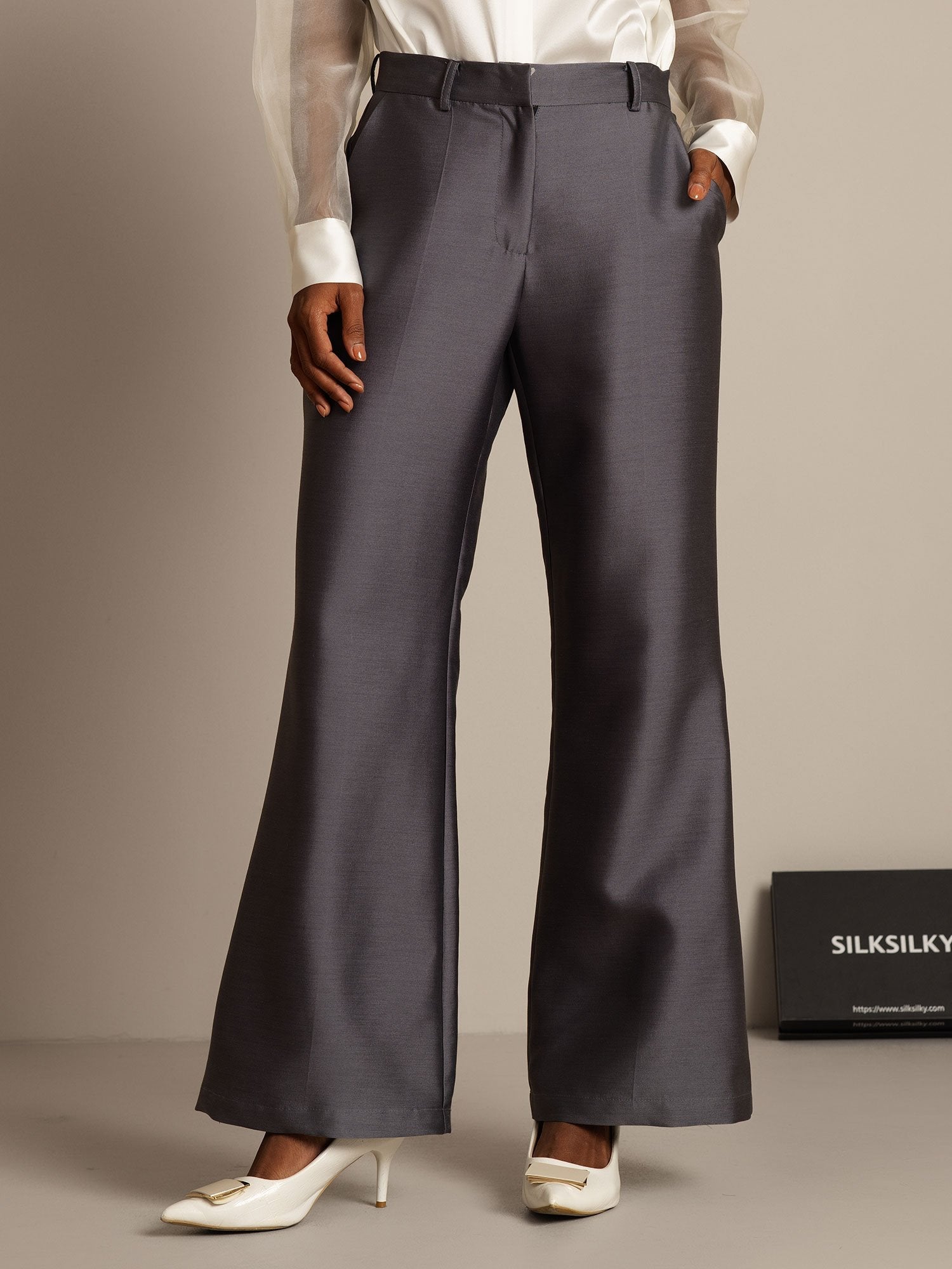 [رمادي] SilkSilky-SA 32Momme الحرير Womens Pants 001,