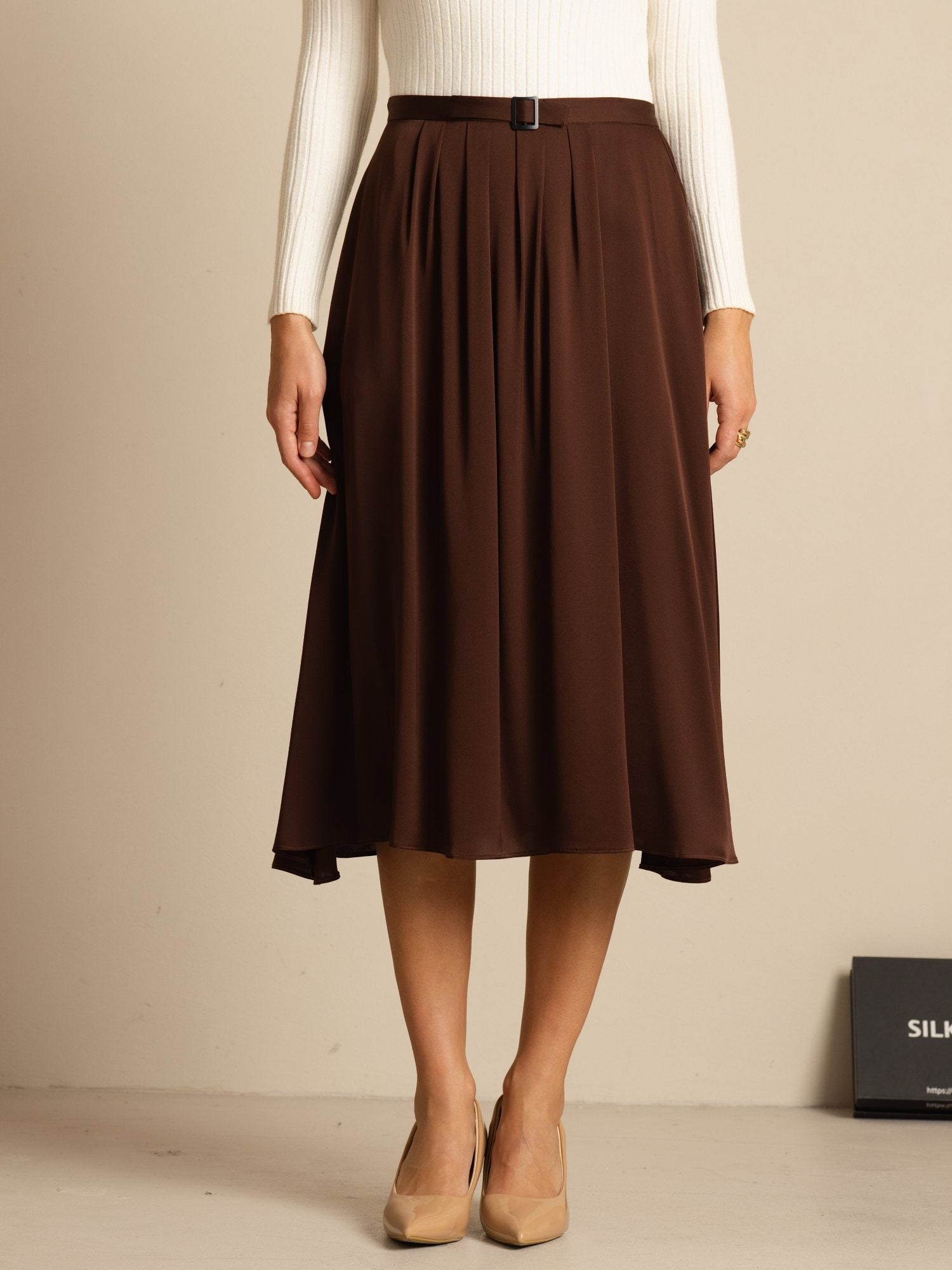 [شوكولاتة داكنة] SilkSilky-SA 19Momme الحرير Skirt 003