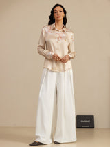 [شامبانيا] SilkSilky-SA Long Sleeve Lapel Collar بلايز نسائية 008