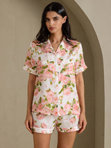[فاوانيا بيضاء] SilkSilky-SA Short Sleeve Notch Collar طقم بيجامة نسائي 004