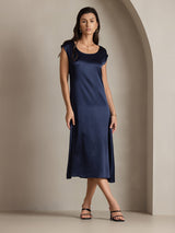 [أزرق غامق] SilkSilky-SA Cap Sleeve فساتين نسائية 004