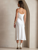 [أبيض] SilkSilky-SA Sleeveless V Neck فساتين نسائية 002